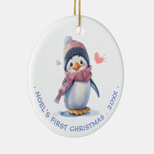 スイートピンクベビーペンギン | ベビー初めてのクリスマス セラミックオーナメント (右)