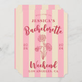 スイートピンクベージュストライプのバチェロレッテ誕生フラワー 招待状 (正面/裏面)