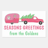 スイートピンクホリデートラックRVキャンパークリスマスギフト 長方形シール (正面)