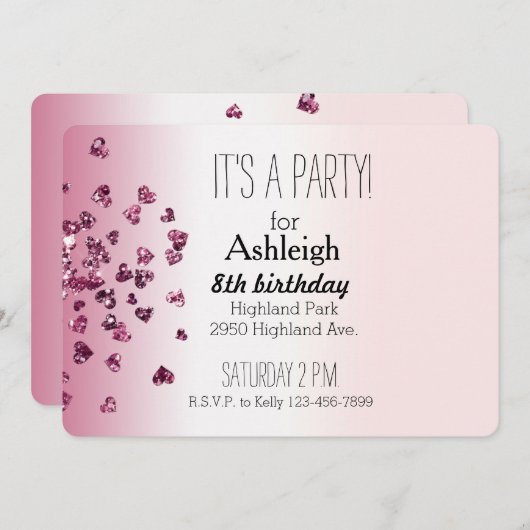 スイートピンクホワイトグラデーションハート 招待状 (正面/裏面)