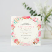 スイートピンクミントケーキリースベビーシャワー 招待状 (スタンド正面)