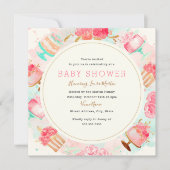 スイートピンクミントケーキリースベビーシャワー 招待状 (正面)