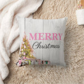 スイートピンクメリークリスマスツリー&プレゼントホリデー クッション (ブランケット)