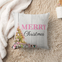 スイートピンクメリークリスマスツリー&プレゼントホリデー クッション