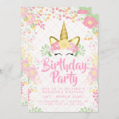 スイートピンクユニコーンフローラ誕生日 招待状 (正面/裏面)