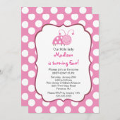 スイートピンクラディバグズ誕生日招待状 招待状 (正面/裏面)