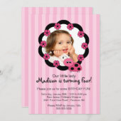 スイートピンクラディブフォト誕生日招待状 招待状 (正面/裏面)