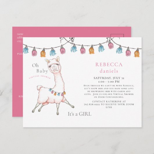 スイートピンクラマソンブレロOhベビーシャワーbyメール 案内ポストカード (正面/裏面)