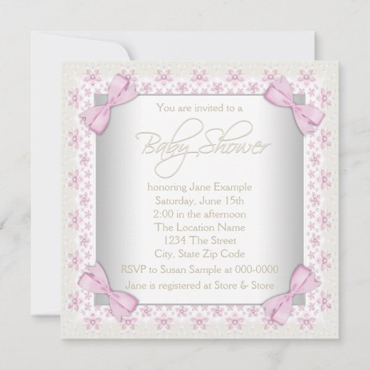 スイートピンクラムベビーガールシャワー 招待状 (裏面)