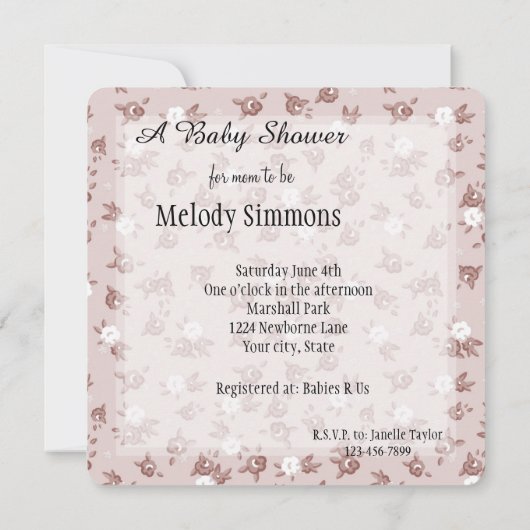 スイートピンクローゼベビーシャワー 招待状 (裏面)