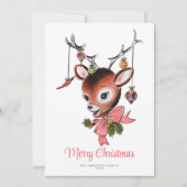 スイートピンクヴィンテージトナカイ非フォトホリデーカード (正面)