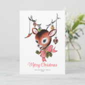 スイートピンクヴィンテージトナカイ非フォトホリデーカード (スタンド正面)