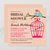 スイートピンク水玉模様ズバードケージロベバード招待状 招待状 (正面/裏面)