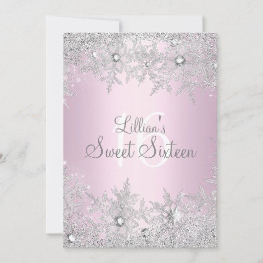 スイートピンク甘い16スノーフレーク冬ワンダーランド 招待状 (正面)