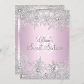 スイートピンク甘い16スノーフレーク冬ワンダーランド 招待状 (正面/裏面)