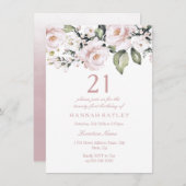 スイートピンク白いバラモダンス21歳の誕生日 招待状 (正面/裏面)