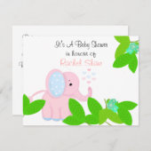 スイートピンク象ベビーシャワー招待状 招待状 (正面/裏面)