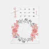 スイートピンク赤面フローラリースベビーガールマイルストン フリースブランケット (正面)