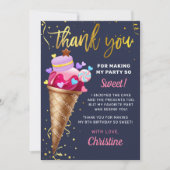 スイートピンク金ゴールドアイスクリーム誕生日ネイビーブルー サンキューカード (正面)