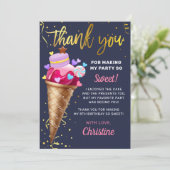 スイートピンク金ゴールドアイスクリーム誕生日ネイビーブルー サンキューカード (スタンド正面)