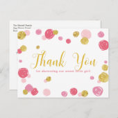 スイートピンク金ゴールド水玉模様ベビーシャワーありがとう ポストカード (正面/裏面)