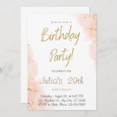 スイートピンク金ゴールド誕生日パーティーの招待 招待状 (正面/裏面)