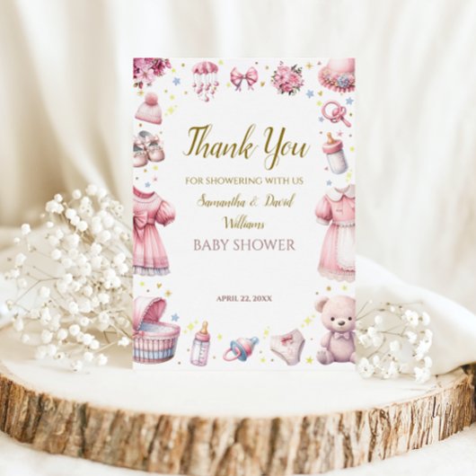 スイートピンク魅力的の赤ちゃんシャワーフローラ サンキューカード