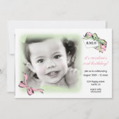 スイートピンク&グリーン誕生日招待状 招待状 (正面)