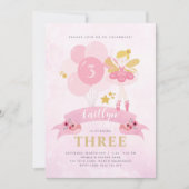スイートピンク&ゴールド バレリーナ フェアリー バースデー 招待状 (正面)