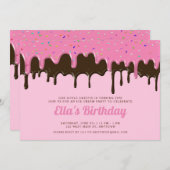 スイートピンク+チョコレートアイシングアイスクリーム誕生日 招待状 (正面/裏面)