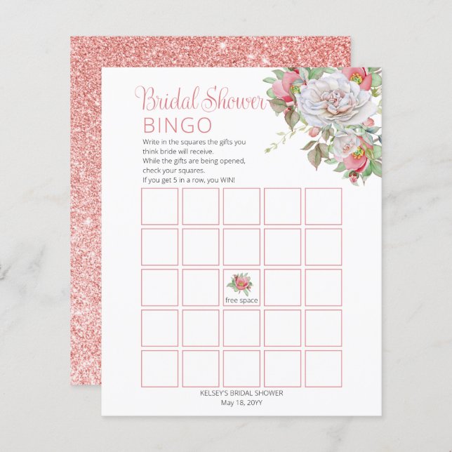 スイートピンク |ホワイトローズフローラ開花ブライダルシャワー (正面/裏面)