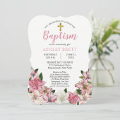 スイートピンク |ホワイトヴィンテージフローラバプテスマ 招待状 (スタンド正面)