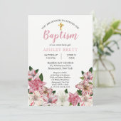 スイートピンク |ホワイトヴィンテージフローラバプテスマ 招待状 (スタンド正面)