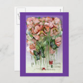 スイートピーおよび蝶ヴィンテージイースター シーズンポストカード (正面/裏面)