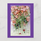 スイートピーおよび蝶ヴィンテージイースター シーズンポストカード (正面)