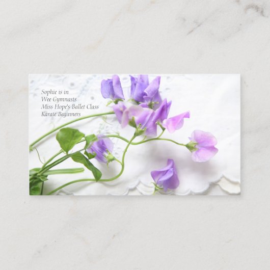 スイートピーのお母さんの接触 コーリングカード (裏面)