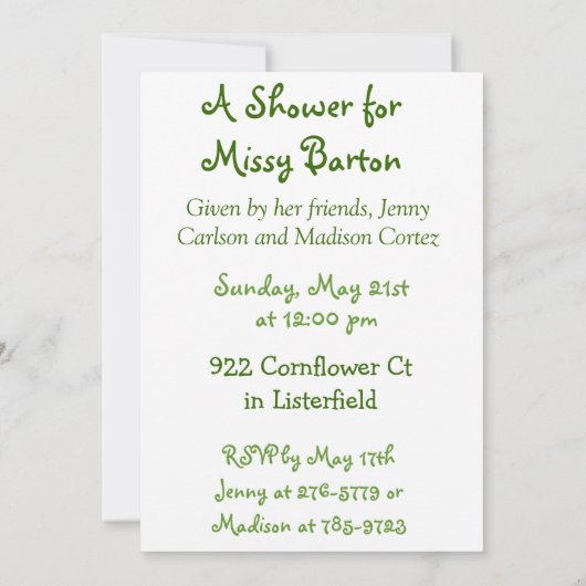 スイートピーのベビーシャワーの招待状 招待状 (裏面)