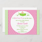 スイートピーの女の子のベビーシャワーの招待状5x7カード 招待状 (正面/裏面)