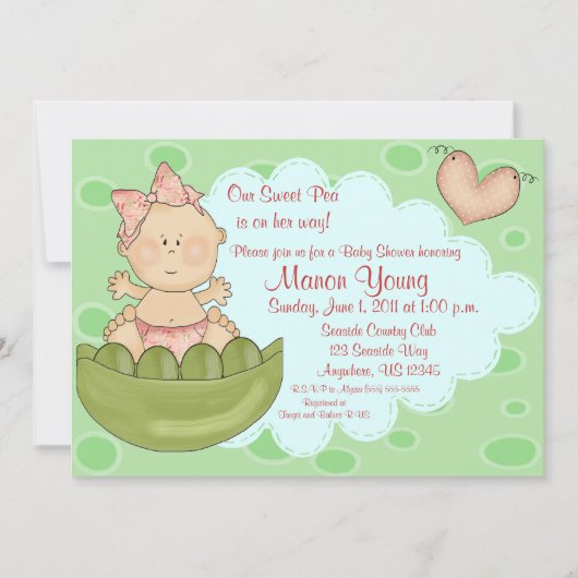 スイートピーの女の子のベビーシャワーの招待状 招待状 (正面)