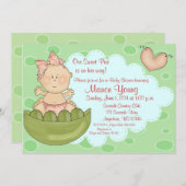 スイートピーの女の子のベビーシャワーの招待状 招待状 (正面/裏面)