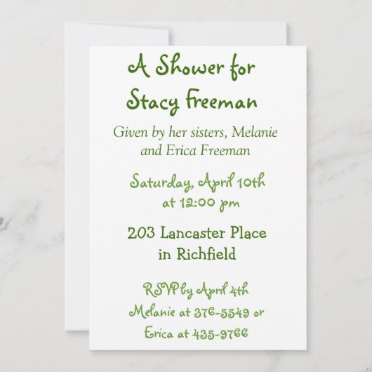 スイートピーの女の子のベビーシャワーの招待状 招待状 (裏面)