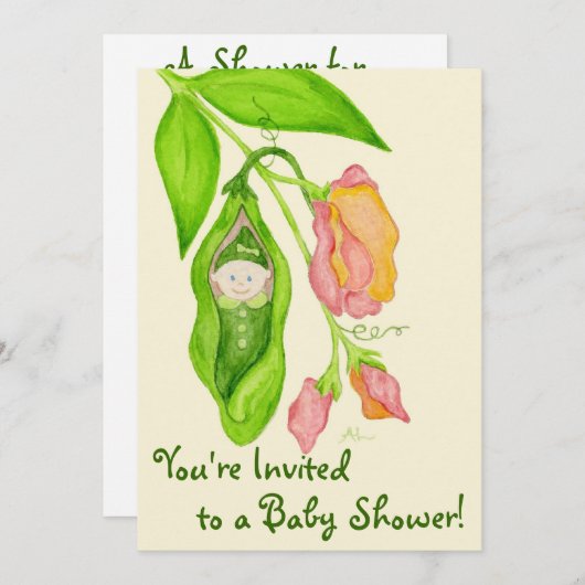 スイートピーの女の子のベビーシャワーの招待状 招待状 (正面/裏面)
