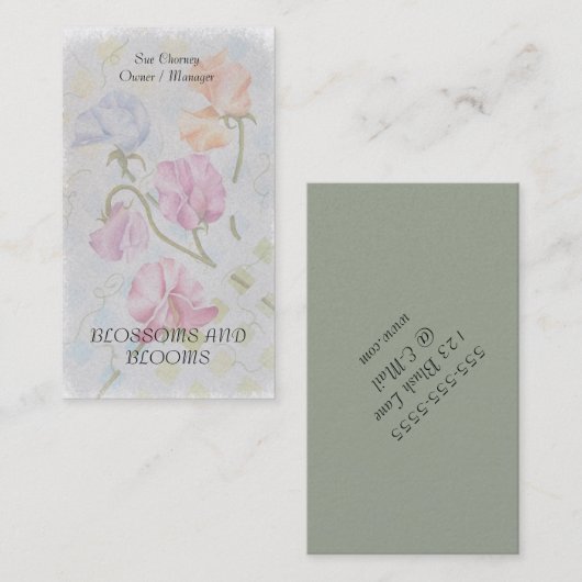 スイートピーの水彩画の花の名刺 名刺 (正面/裏面)