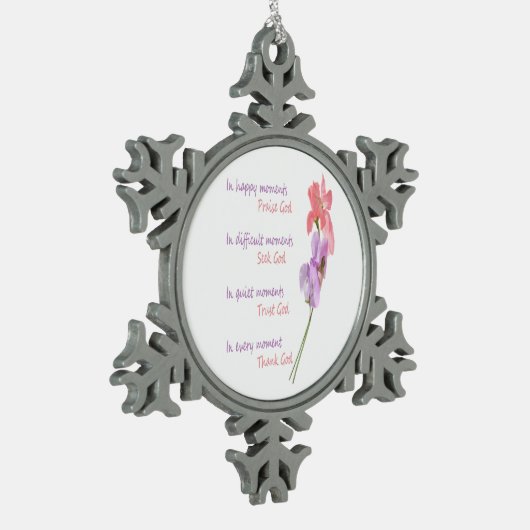 スイートピーの花感動的神を求める スノーフレークピューターオーナメント (左)