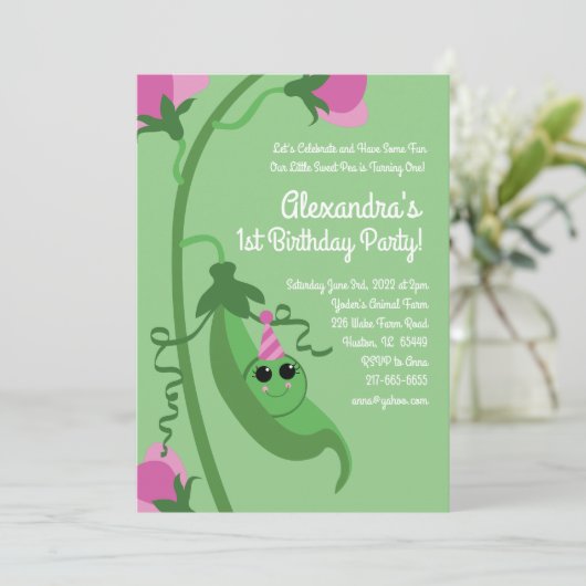 スイートピーは1歳の誕生日かわいい招待状 招待状 (スタンド正面)