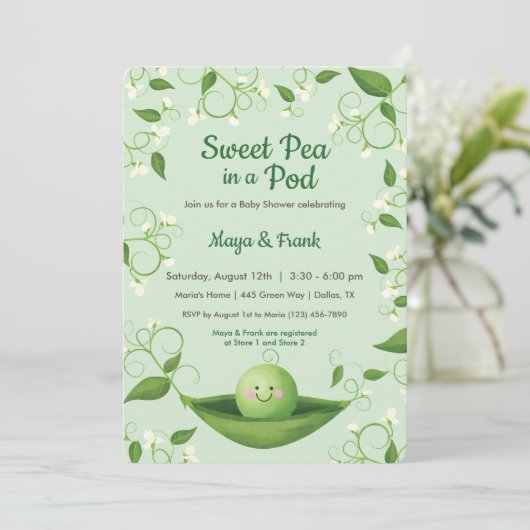スイートピーインアインアポッドベビーシャワー招待状 招待状 (スタンド正面)