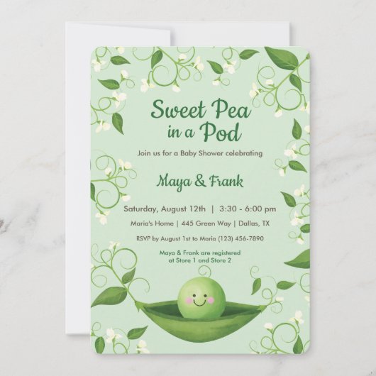 スイートピーインアインアポッドベビーシャワー招待状 招待状 (正面)