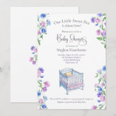 スイートピーウォーター色の花模様ベビーシャワー 招待状 (正面/裏面)