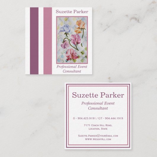 スイートピーカラフルフラワーズイベントプランナー スクエア名刺 (正面/裏面)