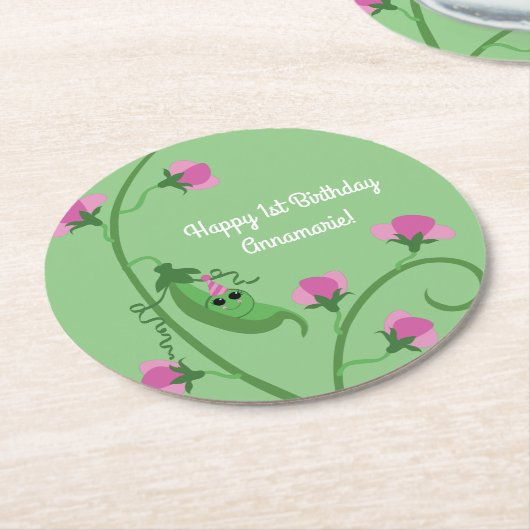 スイートピーキュート1st誕生日パーティー ラウンドペーパーコースター (アングル)
